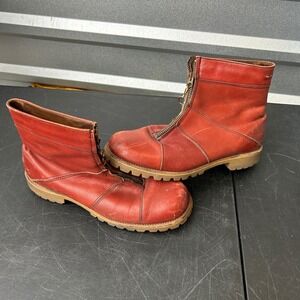 Vintage Alpine Hiker Red Leather Front Zip Boots Men 9.5 W Shearling Lined Talon